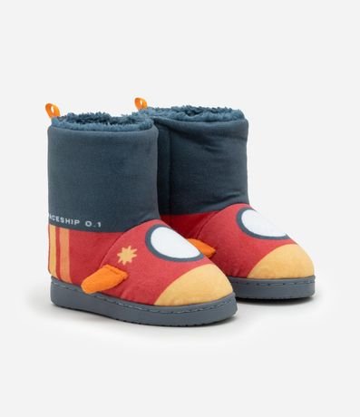 Pantufla Bota Infantil en Fleece con Bordado Cohete - Talle 19 a 28