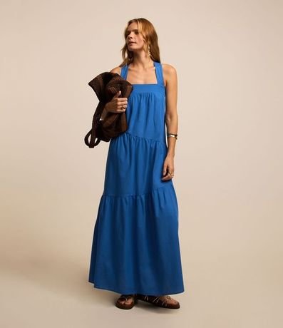 Vestido Evasê Midi en Tricolina con Volados Superpuestos 2
