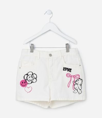 Short Infantil en Jeans con Estampa Osito - Talle 5 a 14 años