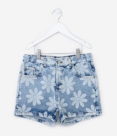 Short Infantil en Jeans con Estampa Flores - Talle 5 a 14 años