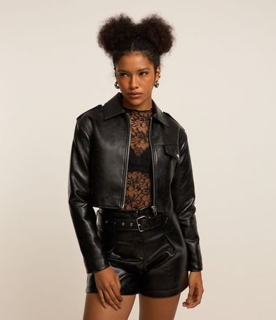 Campera Biker en PU Brilloso con Cremallera