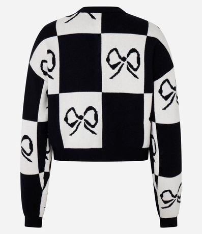 Cardigan Corto en Punto con Bloques de Color y Estampa de Lazos 3