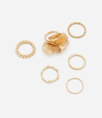 Kit 06 Anillos en Metal con Pétalos Delicados