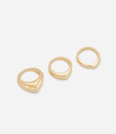 Kit 03 Anillos Medianos con Detalles Triangulares en Metal