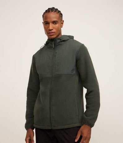 Campera Deportivo en Fleece con Capucha y Recorte Contrastante