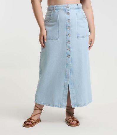 Pollera Midi Jeans con Bolsillo Carpintero y Botones Curve & Plus Size