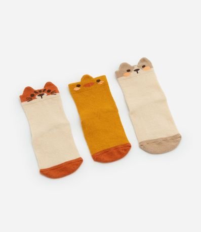 Kit 03 Medias Infantiles de Animalitos con Antideslizante  - Talle RN a 12 meses