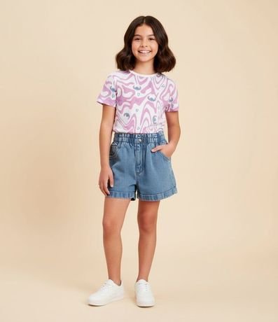 Blusa Infantil con Superposición y Estampa Stitch- Talle 5 a 14 años