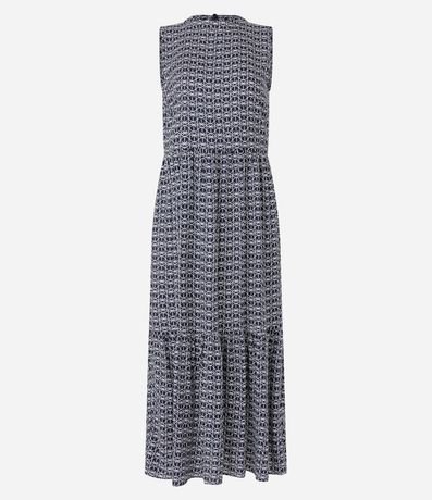 Vestido Midi Evasê en Viscosa con Cuello Alto Estampa de Cocoteros y Babados en el Bajo 5