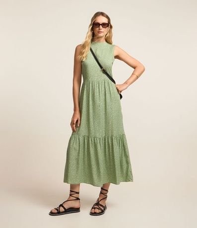 Vestido Evasê Midi en Viscosa con Estampa de Lunares