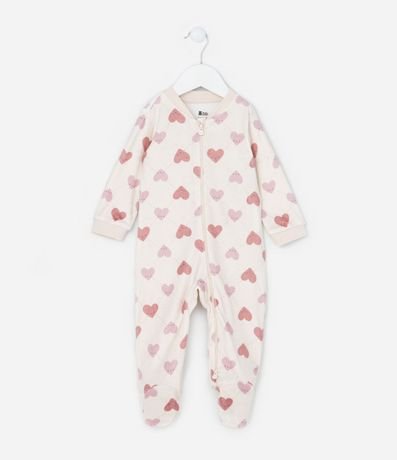 Mono Infantil en Plush con Estampa Corazones - Talle RN a 18 meses