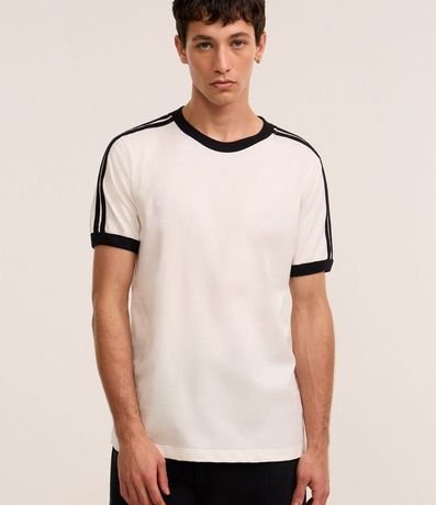 Remera Regular en Algodón con Rayas en los Hombros