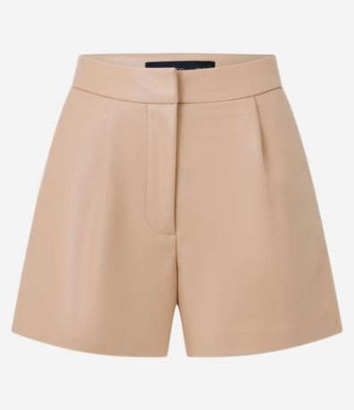 Short en PU con Cintura Alta y Pliegues