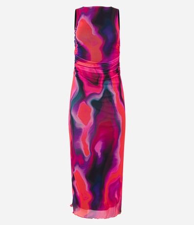 Vestido New Midi en Tule con Lazo y Estampa Abstracta 5