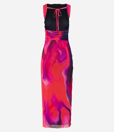 Vestido New Midi en Tule con Lazo y Estampa Abstracta 7