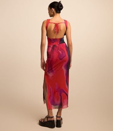 Vestido New Midi en Tule con Lazo y Estampa Abstracta 3