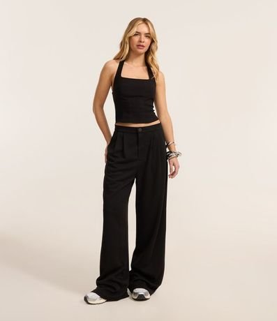 Pantalón Wide Leg en Algodón con Botón en la Cintura