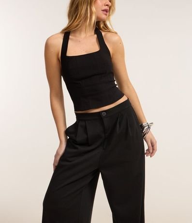 Pantalón Wide Leg en Algodón con Botón en la Cintura 2