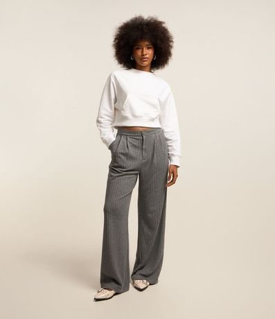 Pantalón Wide Leg en Algodón con Rayas de Riscas de Giz