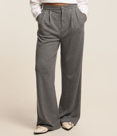 Pantalón Wide Leg en Algodón con Rayas de Riscas de Giz 3