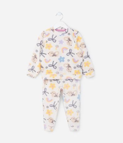 Pijama Largo Infantil en Plush con Estampa Ratita - Talle 1 a 4 años