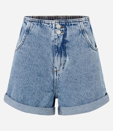 Short Mom en Jeans Marmorizado y Bajo Plegado