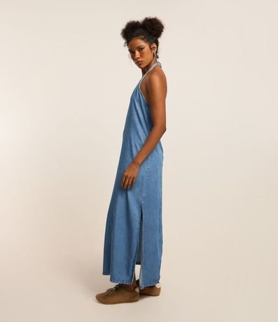 Vestido en Jeans con Frente Única y Lazo