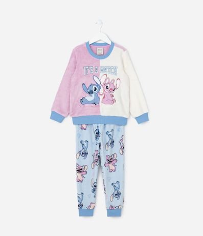 Pijama Infantil en Fleece con Bordado Angel y Stitch - Talle 5 a 14 años