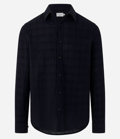 Camisa Regular en Lino con Textura Grid y Manga Larga 2