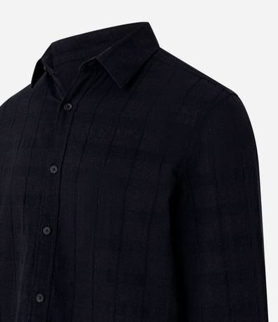 Camisa Regular en Lino con Textura Grid y Manga Larga 3