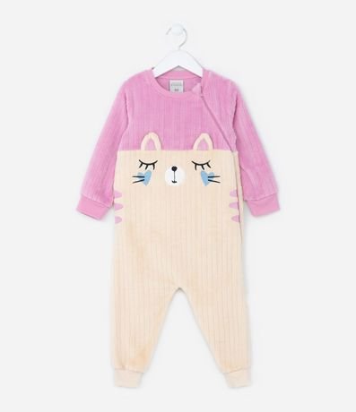 Pijama Jumper Infantil en Fleece con Bordado Gatita - Talle 1 a 4 años