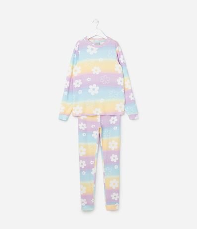 Pijama Infantil Tricosado con Estampa de Flores - Talle 5 a 14 años