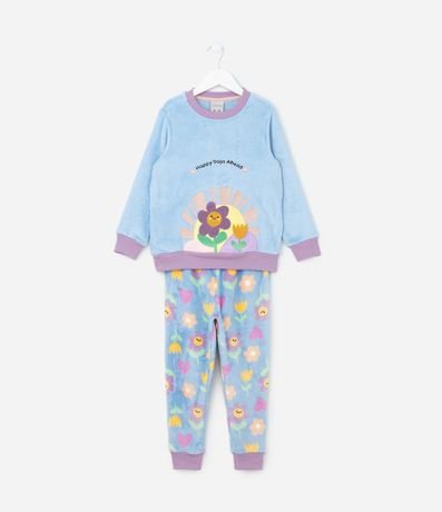 Pijama Infantil en Fleece con Bordado Flor - Talle 2 a 6 años