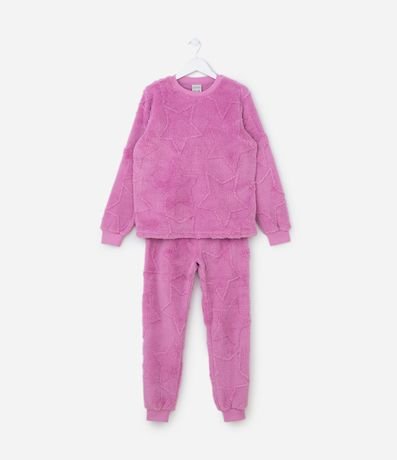 Pijama Infantil en Fleece con Textura de Estrellas - Talle 5 a 14 años