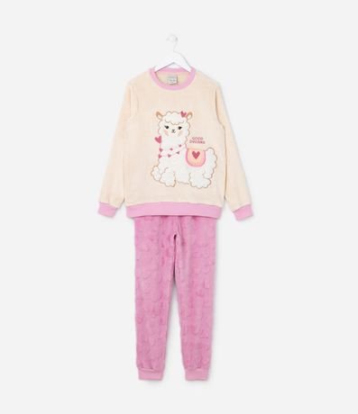 Pijama Infantil en Fleece con Bordado Llama - Talle 5 a 14 años