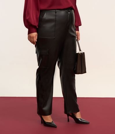 Pantalón Recto en Material Sintético con Bolsillo Cargo Curve & Plus Size 2