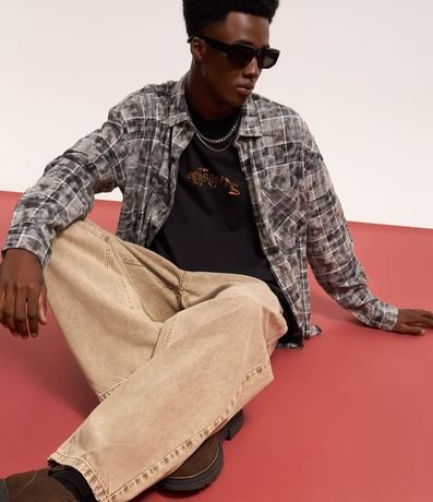 Camisa Comfort en Franela con Estampa de Cuadros con Bolsillo 4