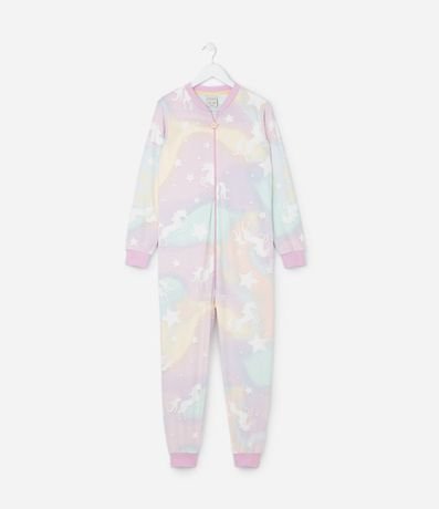 Pijama Jumper Infantil en Plush con Estampa Unicórnio - Talle 3 a 12 años