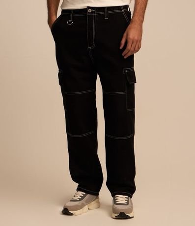 Pantalón Baggy en Sarga con Pespuntes Contrastantes 3