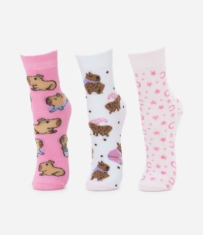 Kit 03 Medias Infantiles con Estampado Carpincho - Talle 23 al 34