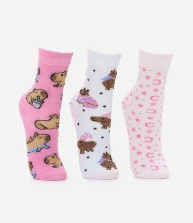 Kit 03 Medias Infantiles con Estampado Carpincho - Talle 23 al 34 2