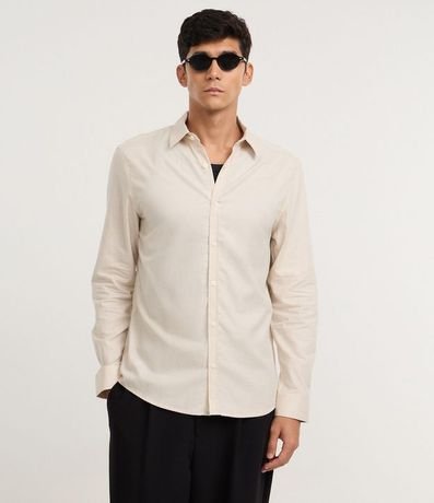 Camisa en Algodón con Botones Delanteros y Efecto Melange