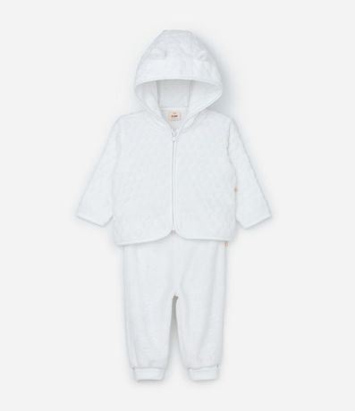 Conjunto Infantil con Capucha y Textura de Lunares - Talle 0 a 18 meses