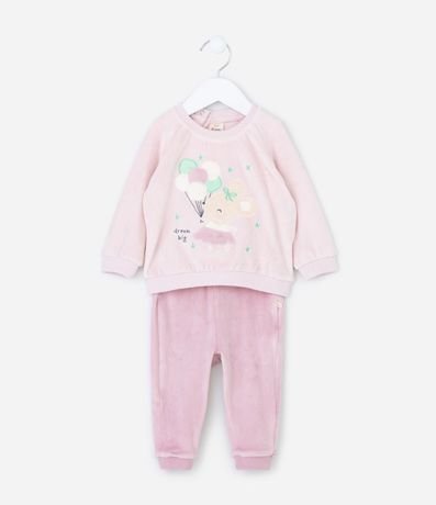 Conjunto Infantil en Plush con Bordado Ratón- Talle 0 a 18 meses
