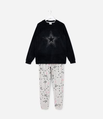Pijama Infantil Largo en Plush con Estrella de Strass - Talle 5 al 14 años