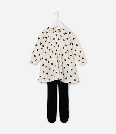 Vestido Infantil Texturizado con Estampa de Corazones - Talle 0 a 18 meses
