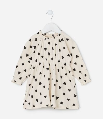 Vestido Infantil Texturizado con Estampa de Corazones - Talle 0 a 18 meses 2