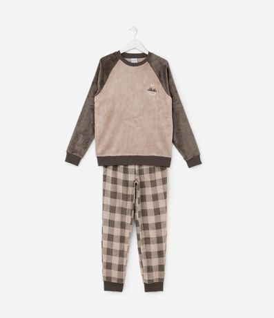 Pijama Infantil en Fleece con Estampa de cuadros - Talle 5 a 14 años