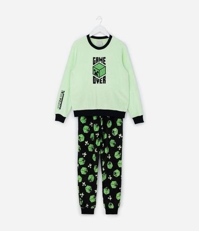 Pijama Infantil en Fleece con Bordado Minecraft - Talle 5 a 14 años