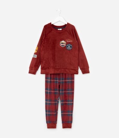 Pijama Infantil en Plush con Estampa de Cuadros y Bordados - Talle 3 a 10 años
